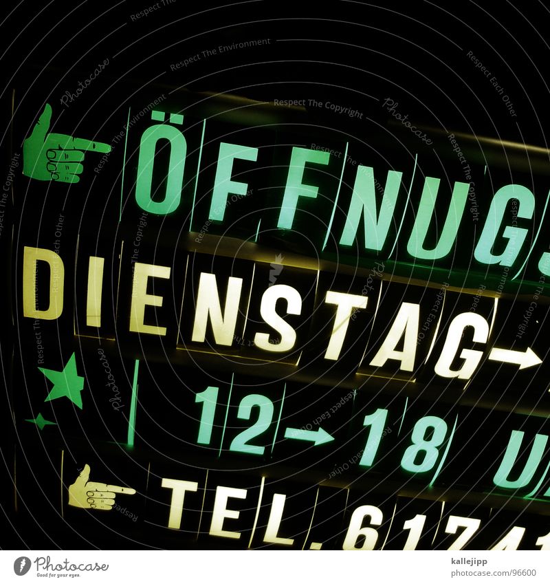 tag der offenen tür Öffnung Geschäftszeiten geschlossen Eröffnung Woche Wochentag Dienstag Zeit Uhr Show Typographie Folie sitzen schwarz Werbung Ladengeschäft