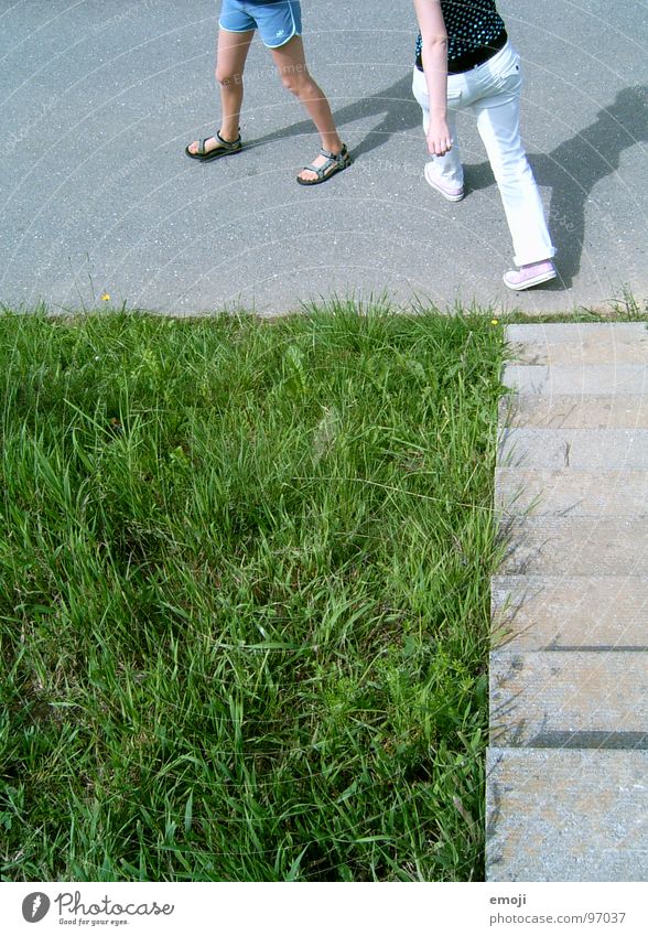 step by step Bildaufbau Gras 2 Mensch Frau Frauenbein Sommer Frühling schreiten Chucks Sandale Gegenteil kopflos grün gehen Spaziergang Jugendliche unsichtbar