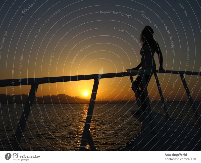 Sunset Sonnenuntergang Wasserfahrzeug Meer Ägypten Safaga Nacht Frau Sehnsucht Romantik Himmelskörper & Weltall Sommer Abend Abenddämmerung Rotes Meer