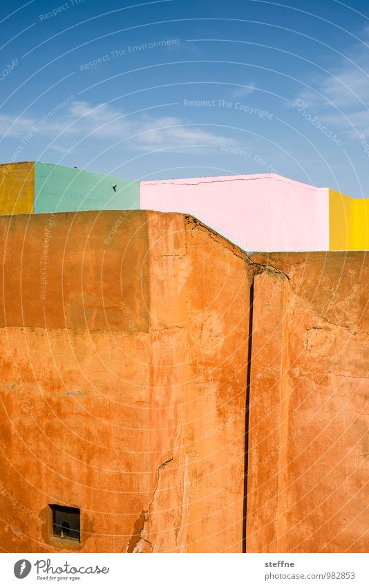 farbenfroh Himmel Schönes Wetter Mauer Wand ästhetisch Marrakesch Lehmwand Farbe orange graphisch Wellness Ferien & Urlaub & Reisen Naher und Mittlerer Osten