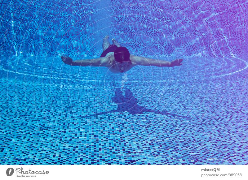 chillen II Kunst ästhetisch tauchen Schwimmen & Baden Schwimmbad Wasser Mann Manneskraft Freude Sport Wassersport Schatten Perspektive Futurismus Aktion