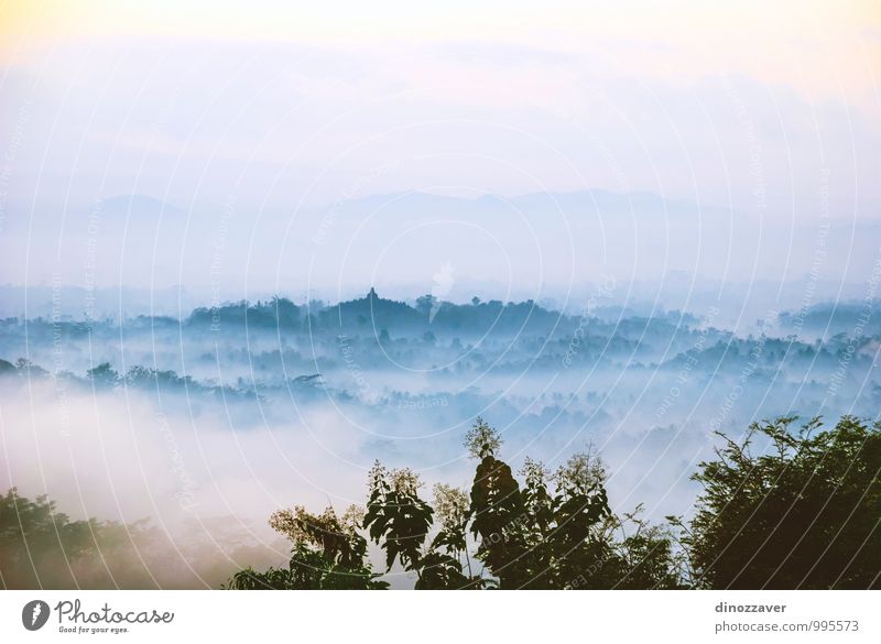 Borobudur-Tempel bei Sonnenaufgang, Yogyakarta, Indonesien schön Meditation Ferien & Urlaub & Reisen Ferne Landschaft Himmel Wolken Nebel Wald Urwald Vulkan